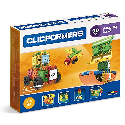 Clicformers Bausteine für Kinder ab 3 Jahre, kreatives Lernspielzeug im ​​90 teiligen Basisset, Steckspiel für Jungen und Mädchen, pädagogisches Montessori Bauspielzeug, STEM-Spielzeug, von Clicformers