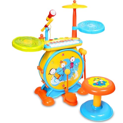 Cliste Kids Drum Kit Electronic - Realistic Drum Sound - Educational Baby Toy - Includes Chair - Blue/Yellow von Cliste