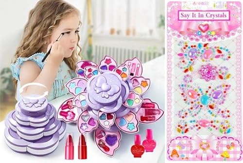 Kinder-Makeup Set - Prinzessinnen - Blumen - Engelsflugel - Rotatry 3 lagige Make-up Box ( 36 Stuck ) Plus 1 Straas-Aufkleber - Wasnare Lidschatten - Rouge Make-up Set - Schminkspielzeug fur Kinder von Cliste