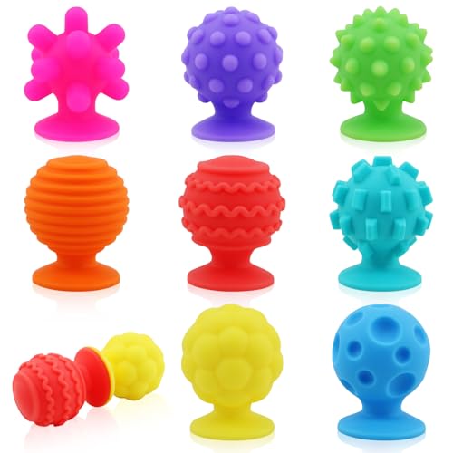 Sensory Fidget Spielzeug, 8Pack Suction Spielzeug-verschiedene Texturen und Farben, Squishy Fidget Spielzeug für Kinder mit Autismus, Angst Fidget Spielzeug-groß für Klassenzimmer von Clnyrwcb