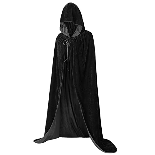 Cloudairy Halloween Umhang mit Kapuze, Teufel Kostüm Hexenkostüm Vampir Umhang Erwachsene Halloween Kostüm Damen und Herren (Large, Schwarz) von Cloudairy