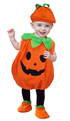 Cloudkids Kostüm kleiner Kürbis Baby Kinder Halloween Cosplay für Mädchen Jungen Karneval Party Show, Orange, M von Cloudkids