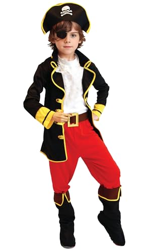 Cloudkids Piratenkostüm für Kinder (4-12 Jahre) Halloween Cosplay Kostüm Pirat Kostüm für Kinder - Kinder inkl. Hut und Gürtel 10- 12 Jahre von Cloudkids