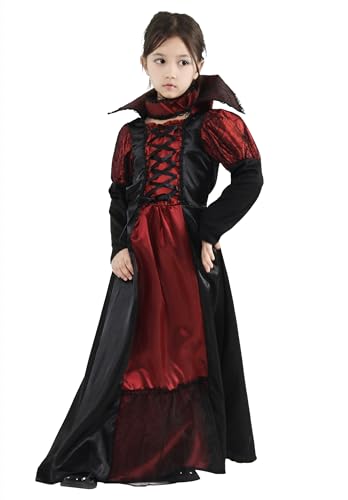 Cloudkids Vampir-Kostüm für Mädchen, 10-12 Jahre, Halloween, Vampir-Kostüm, Mädchen, Größe XL, rot und schwarz von Cloudkids