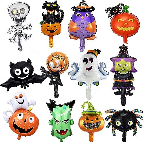 12 Stück Halloween Luftballons Halloween Party Deko Kinder Halloween Dekoration Mini Halloween Folienballons Geister Fledermaus Spinnen Helium Luftballons von CloverCy