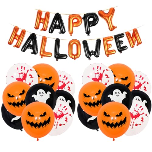 Halloween Luftballons, Halloween Deko Set, XXL Happy Halloween Foilenballons Girlande,18 Stück Halloween Luftballons für Halloween Party Deko Kinder von CloverCy