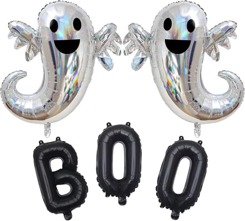 Halloween Luftballons Halloween BOO Geister Folienballons, Riesen Geister Folienballons für Halloween Party Deko Kinder 85cm×90cm von CloverCy