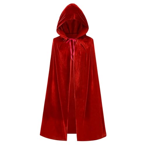 Clundoo Kinder Kapuzen Velvet Cloak Halloween, Kaputzenumhang für Kinder & Erwachsene, Mädchen Halloween Weihnachten Cosplay Umhang mit Kapuze (Rot) von Clundoo