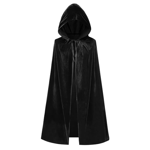 Clundoo Kinder Kapuzen Velvet Cloak Halloween, Kaputzenumhang für Kinder & Erwachsene, Mädchen Halloween Weihnachten Cosplay Umhang mit Kapuze (Schwarz) von Clundoo