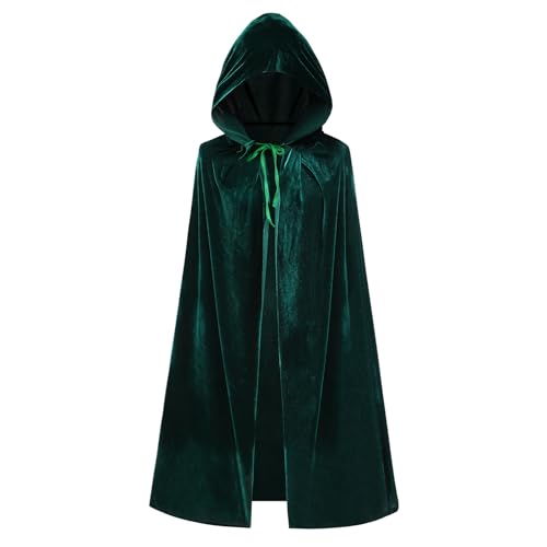 Clundoo Kinder Kapuzen Velvet Cloak Halloween Weihnachten, Kaputzenumhang für Kinder & Erwachsene, Mädchen Weihnachten Halloween Cosplay Umhang mit Kapuze (Grün) von Clundoo