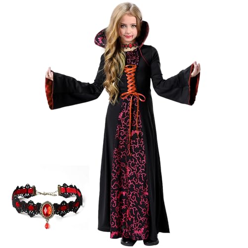 Clundoo Vampir Kostüm Mädchen Gothic Halloween Kostüm Kleid Kinder Karneval Fasching Kostüme Halloween Fasching Karneval Weihnachten Cosplay (140) von Clundoo