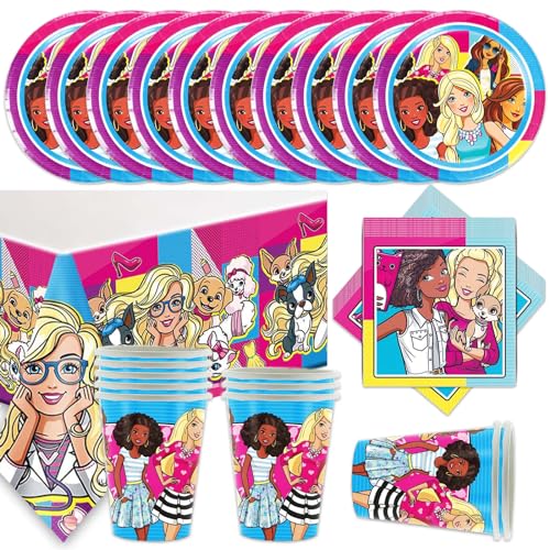 41 Stück Prinzessin Tableware Geburtstag Deko, Barbiprinzessin Partygeschirr Set, Bar-bi Geburtstag Geschirr Kit Teller Becher Servietten Tischdecke für 10 Person, Mädchen Partygeschirr von Clvsyh