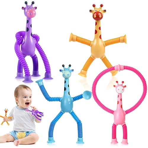 4Pcs Teleskop Giraffenspielzeug, Telescopic Suction Cup Giraffe Toy, Lustiges Teleskop Giraffe Saugnapf Pädagogisches Stressabbau für Kinder von Clvsyh