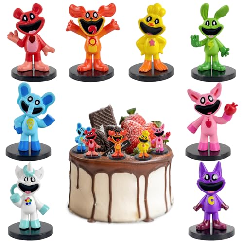 Clvsyh 8PCS Mini Cartoon Smiling Figures, Cartoon Smiling Charakter Modelle Kuchendekoration, Smiling Critters Ornament für Jungen Birthday Party Cupcake Dekoration von Clvsyh