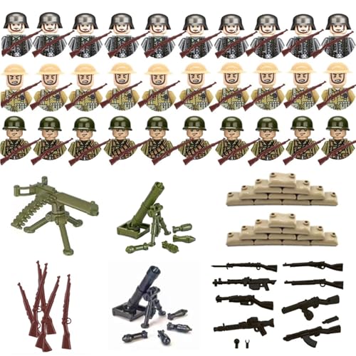 Clvsyh Zweiter Weltkrieg Soldaten Baustein Set, Waffen Militär Set für Figuren - 30 Mini-Soldaten Modelle mit Zubehör für Kinder ab 3 Jahren, Modellbauer und Geschichtsinteressierte von Clvsyh