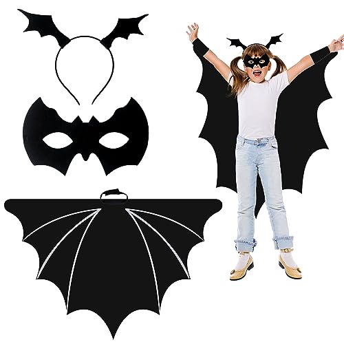 Halloween Fledermaus Kostüm für Kinder, Fledermaus-Flügel Umhang+Fledermaus Maske für Kinder+Fledermaus-Haarband für Kinder, Kinder Kostüm Vampir Fledermaus Set, für Halloween Karneval, Cosplay, etc von Clvsyh