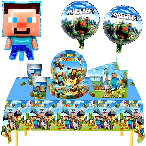 Partygeschirr Geburtstag Party Set,44Pcs Videospiele Kinder Geburtstag Dekoration Partyzubehör,Pappteller Serviette Becher Tischdecke Folienballon,für Kindergeburtstag Jungen Tischdeko Party Supplies von Clvsyh