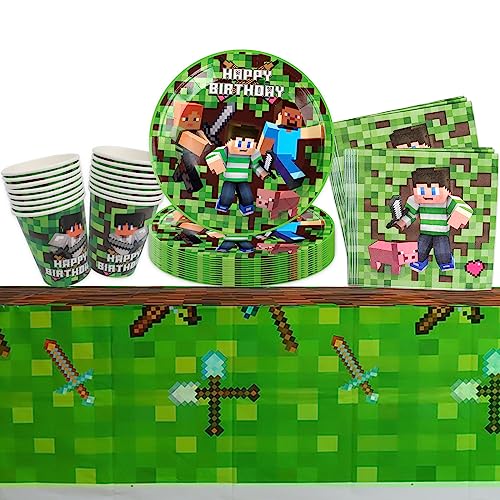 Spiel Partygeschirr Geburtstag Party Set,41Pcs Videospiele Kinder Geburtstag Dekoration Partyzubehör,Pappteller Serviette Becher Tischdecke,für Kindergeburtstag Jungen Tischdeko Party Supplies von Clvsyh