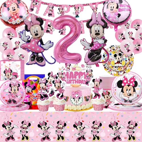 159pcs Minni Geburtstag Dekoration Set,2 Jahren Minni Gebutstag Partygeschirr,Minni Luftballon,Geburtstag Partyzubehör Set für Kindergeburtstag von Clybeaut