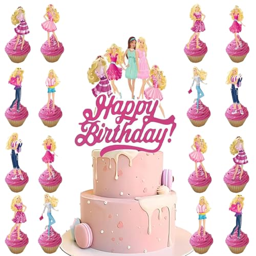 Barbi Cake Topper,Barbi Tortendeko,Barbi Cupcake Topper,Barbi Kinder Birthday Tortendeko,für Mädchen Junge Party Dekoration zum Torten Deko von Clybeaut