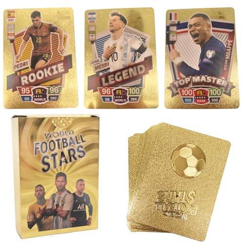 Fußball Karten,55 Stück Goldfolien Fussball Stars Karten,World Cup Trading Cards,Fussball Sammelkarten für Fans, Kinder, Teenager und Erwachsene von Clybeaut