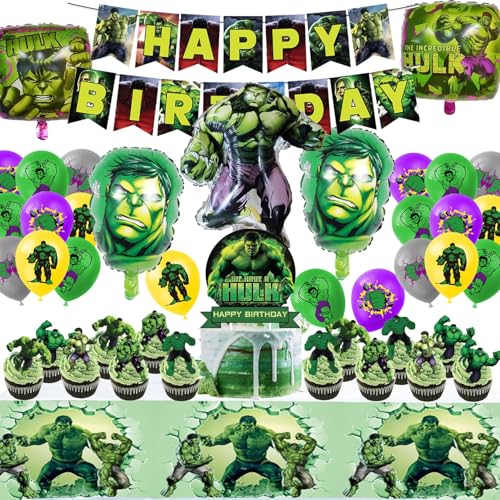 Hu-lk cake topper,Hu-lk Geburtstag Party Luftballons ,48pcs Hu-lk Geburtstag Set,Hu-lk Party Supplies Zahlen 4 Folienballon,Kindergeburtstag Ballons Dekoration von Clybeaut