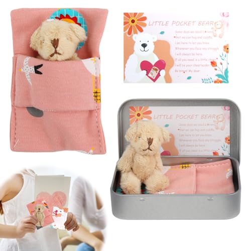 Kleiner Taschenbär, kuschelig, Mini-Bär in Weißblechbox, für Hochzeiten, Dekorationen und Geschenk für Kinder, Frauen und Freunde (hellbraun) von Clydewy