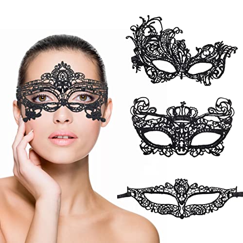 Clyhon 4 Stück Damen Spitze Maske, Venezianische Maske Sexy Lace Maske Schwarz Augenmaske Maskerade Maske für Halloween Karneval Party Kostüm Ball von Clyhon