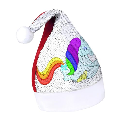 Cmagnifico Pailletten-Weihnachtsmütze für Erwachsene, Einhorn-Regenbogen-Hut für verschiedene Feiertagsfeiern von Cmagnifico