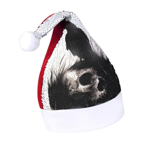 Cmagnifico Pailletten-Weihnachtsmütze für Erwachsene, Halloween-Totenkopf-Hut, Rabenhut für verschiedene Feiertagspartys von Cmagnifico