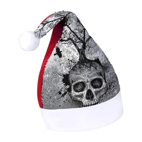 Cmagnifico Pailletten-Weihnachtsmütze für Erwachsene, Horror-Totenkopf-Baumhut für verschiedene Feiertagsfeiern von Cmagnifico