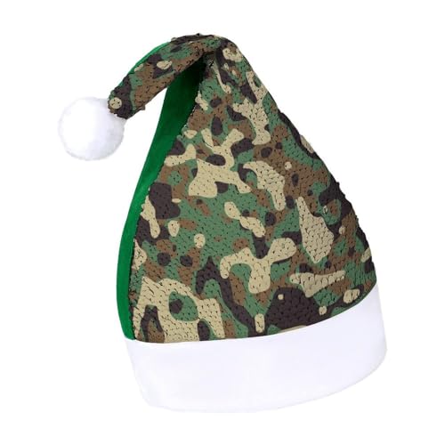 Cmagnifico Pailletten-Weihnachtsmütze für Erwachsene, grünes Camouflage-Muster, Hut für verschiedene Feiertagsfeiern von Cmagnifico