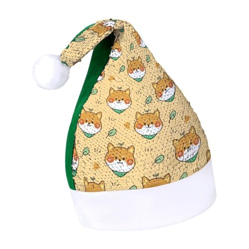 Cmagnifico Pailletten-Weihnachtsmütze für Erwachsene, niedlicher Shiba-Inu-Hut für verschiedene Feiertagspartys von Cmagnifico