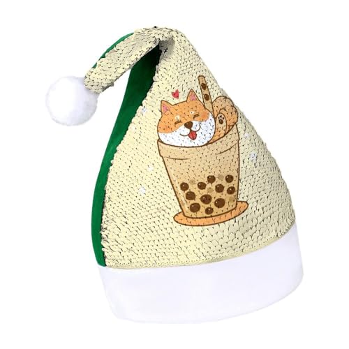 Cmagnifico Pailletten-Weihnachtsmütze für Erwachsene, niedlicher Shiba-Inu-Hut für verschiedene Feiertagspartys von Cmagnifico