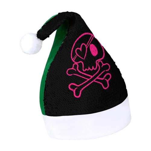 Cmagnifico Pailletten-Weihnachtsmütze für Erwachsene, rosa süßer Totenkopf-Hut für verschiedene Feiertagsfeiern von Cmagnifico