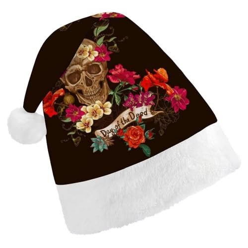 Cmagnifico Weihnachtsmütze für Erwachsene, Blumen-Zuckerschädel, Tag der Toten, Hut für verschiedene Feiertagspartys von Cmagnifico