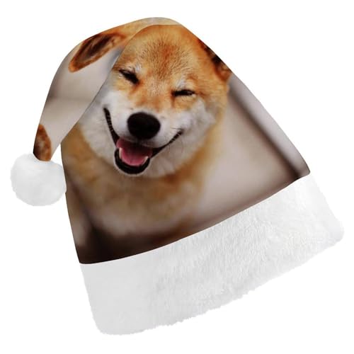 Cmagnifico Weihnachtsmütze für Erwachsene, Smile Shiba Inu Hut für verschiedene Feiertagsfeiern von Cmagnifico