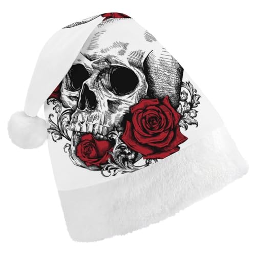 Cmagnifico Weihnachtsmütze für Erwachsene, Totenkopf mit Rosen, Hut für verschiedene Feiertagsfeiern von Cmagnifico