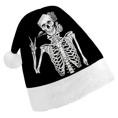 Cmagnifico Weihnachtsmütze für Erwachsene, lustiger Rock-and-Roll-Skelett-Totenkopf-Hut für verschiedene Feiertagsfeiern von Cmagnifico