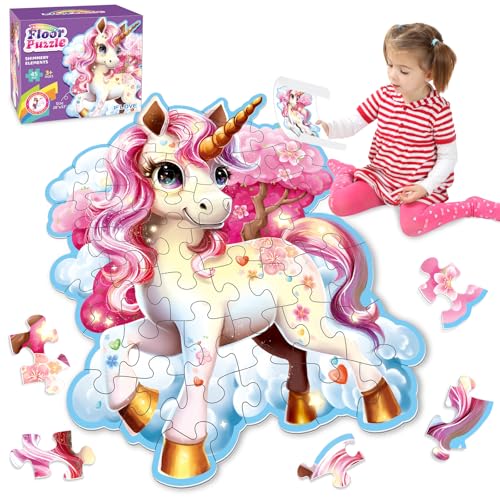 Einhorn Geschenke für Mädchen Puzzle ab 3 4 5 Jahre Schimmerndes 45 Teile Einhorn Puzzle ab 3 Jahren Großes Puzzle Spielzeug Pädagogisches Lernspielzeug Geschenk für Mädchen im Alter von 3-8 Jahren von Cmiolacuna