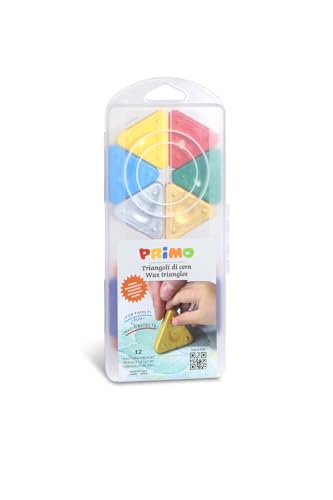 PRIMO Wachsmalstifte , Dreiecke superfest, inkl. Gold und Silber, für Kinder geeignet, im PP Etui, 12 Farben von Primo