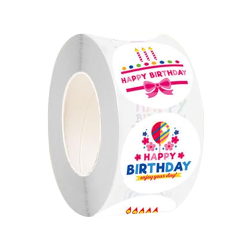 Alles Gute zum Geburtstag Aufkleber Roll, 1,5 Runde 500pcs wasserdichte Geburtstagsaufkleber Etiketten für Babyparty -Heimschule Klassenzimmer Geburtstagsgeschenke Partyzubehör Geburtstagsdarstellung von Cndiyald