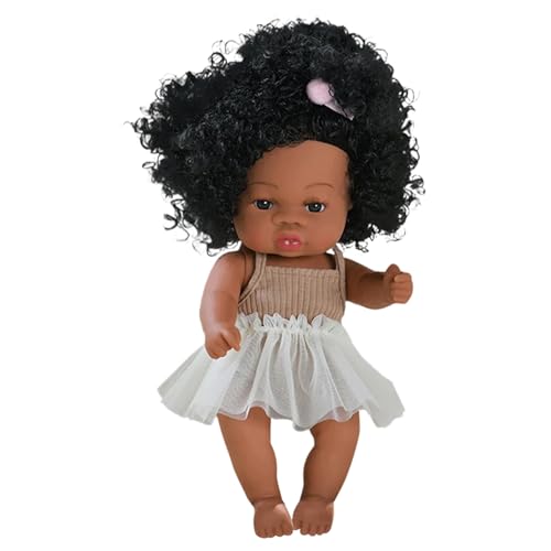 Babypuppenschwarze Babypuppen, 13 Zoll realistisches Babypuppen Mädchen mit lockigem Haar, potenzielle wiedergeborene Puppen mit Kleidung, Babypuppe für Kleinkinder 4-6 Geschenk, Karamellfarbe von Cndiyald