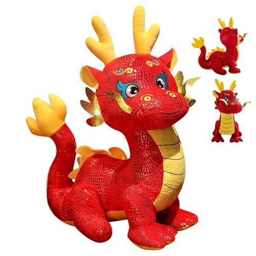 Chinesisches Neujahr Dragon Stoffed Dragons 3D 2024 Chinesisches Neujahr Drache 16,5 Zoll Höhe Zodiac Dragon Plüsch Spielzeug Red Decorative Dragon Stofftier für Geburtstagsgeschenke Weihnachtsfeier von Cndiyald