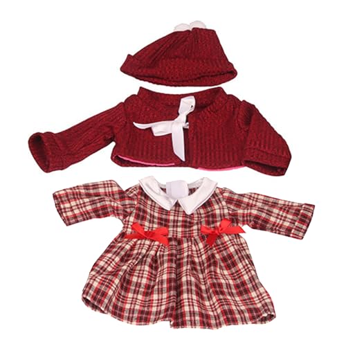 Cndiyald 1 Set 18 Zoll Puppenkleidung, Winter -Outfit -Puppenkleidung enthält einen roten Baskenmütze, eine rote Strickjacke, EIN rotes Kariertes Kleid Babypuppenkleidung, 18 Zoll Puppenzubehör von Cndiyald