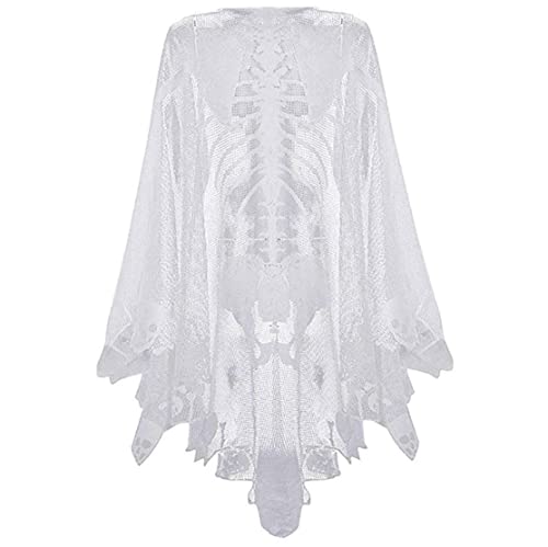 Cndiyald 1pc Halloween Skelett Poncho, Spitzenponcho für Frauenschädelknochen Halloween Poncho Halloween Kostümkap für Halloween -Skelettkostüm (Weiß, L), Halloween Cape Skeletton von Cndiyald