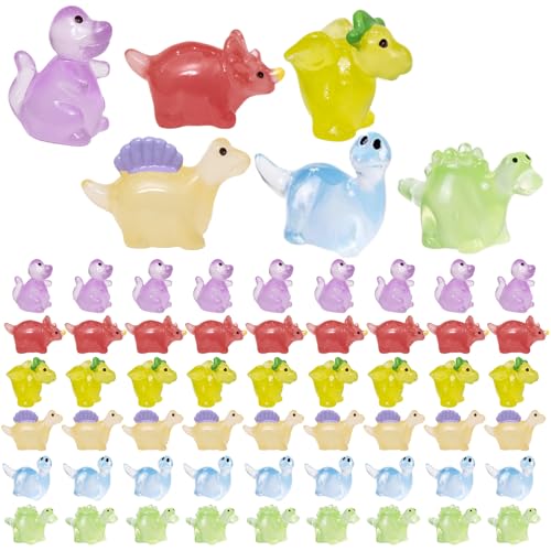 Cndiyald 60pcs Mini Dinosaurier Figuren 6 Stile süße Mini -Harz -Dinosaurier im dunklen Dinosaurier Leuchtend Mini Harz Tiere Dollhouse Garten Dekor Goody Fillers Geschenke für Jungen von Cndiyald