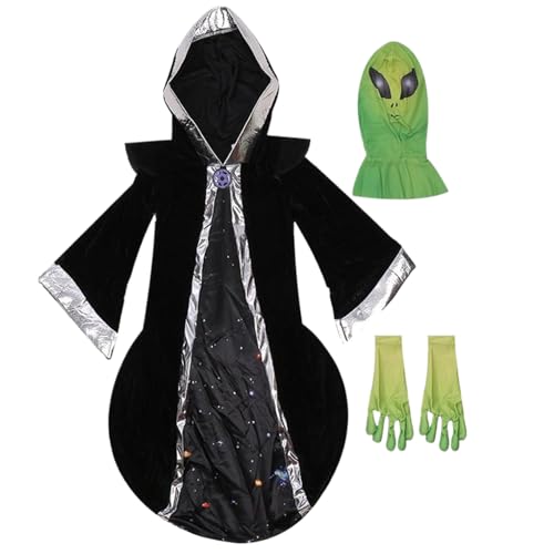 Cndiyald Alien Kostüm Kinder Halloween Alien Outfit beinhaltet Kapuze Alien Robe, Halloween Kostüme für Kinder M, Alien Kostüm Kinder von Cndiyald