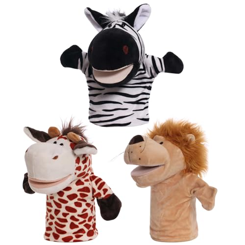 Cndiyald Animal Hand Puppen 3pcs 9,84 Zoll weiche Plüschpuppen für Kinder, Open Mund Puppentheater für Geschichtenerzählen, Lehren, Vorschule, Rollenspiele von Cndiyald