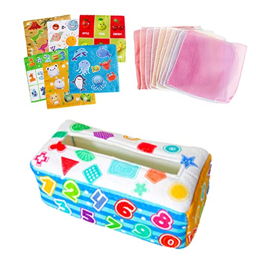 Cndiyald Baby sensorisches Spielzeug Babyspielzeug 0-6 Monate Baby Tissue Box Spielzeug für Babys sensorische Spielzeug Weichgefüllte Crinkle-Spielzeug Frühes Lernen für Babygeschenk von Cndiyald